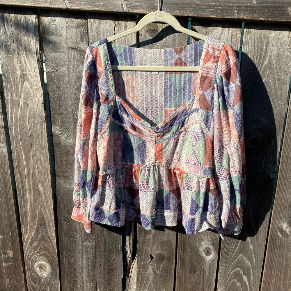 Abercrombie & fitch patchwork boho babydoll soft sweetheart blouse